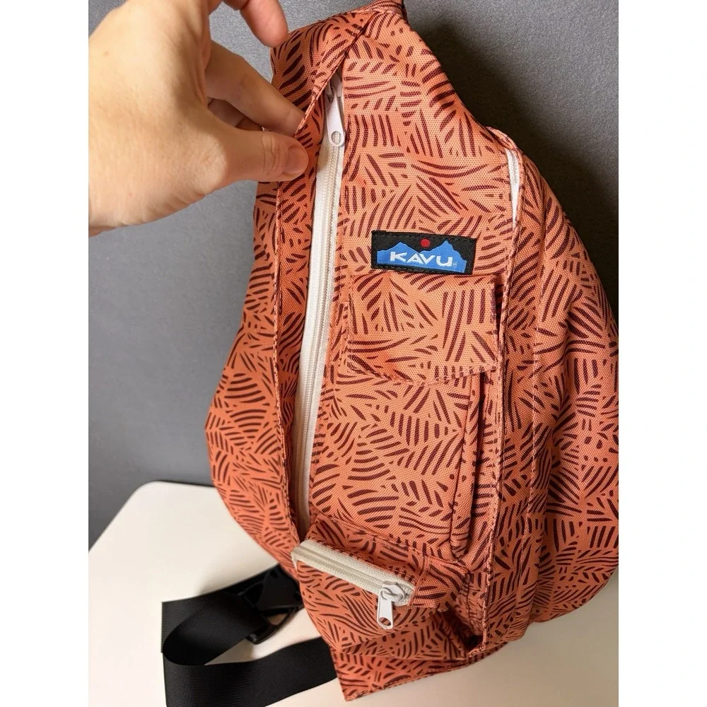 Kavu Rope Sling Crossbody Backpack Orange Tribal Geometric Hiking Rope Bag